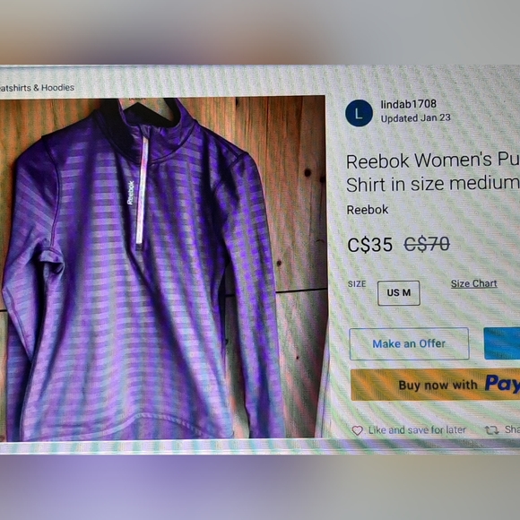 Reebok Women's Purple Athletic Shirt 1/4 front zip Size Medium - Picture 4 of 5